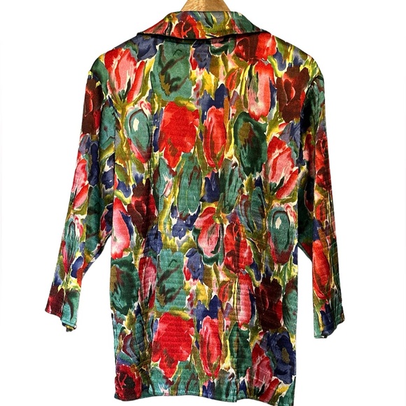 COLDWATER CREEK WOMENS FLORAL BUTTON BLOUSE 3/4 SLEEVES SIZE LARGE - Picture 2 of 5